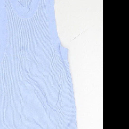 Zara Womens Blue Viscose Basic Tank Size M Round Neck - Ribbed