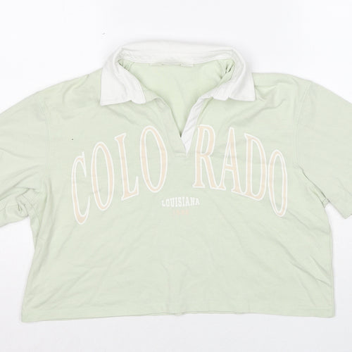 H&M Girls Green Cotton Cropped T-Shirt Size 14-15 Years Collared Pullover - Colorado