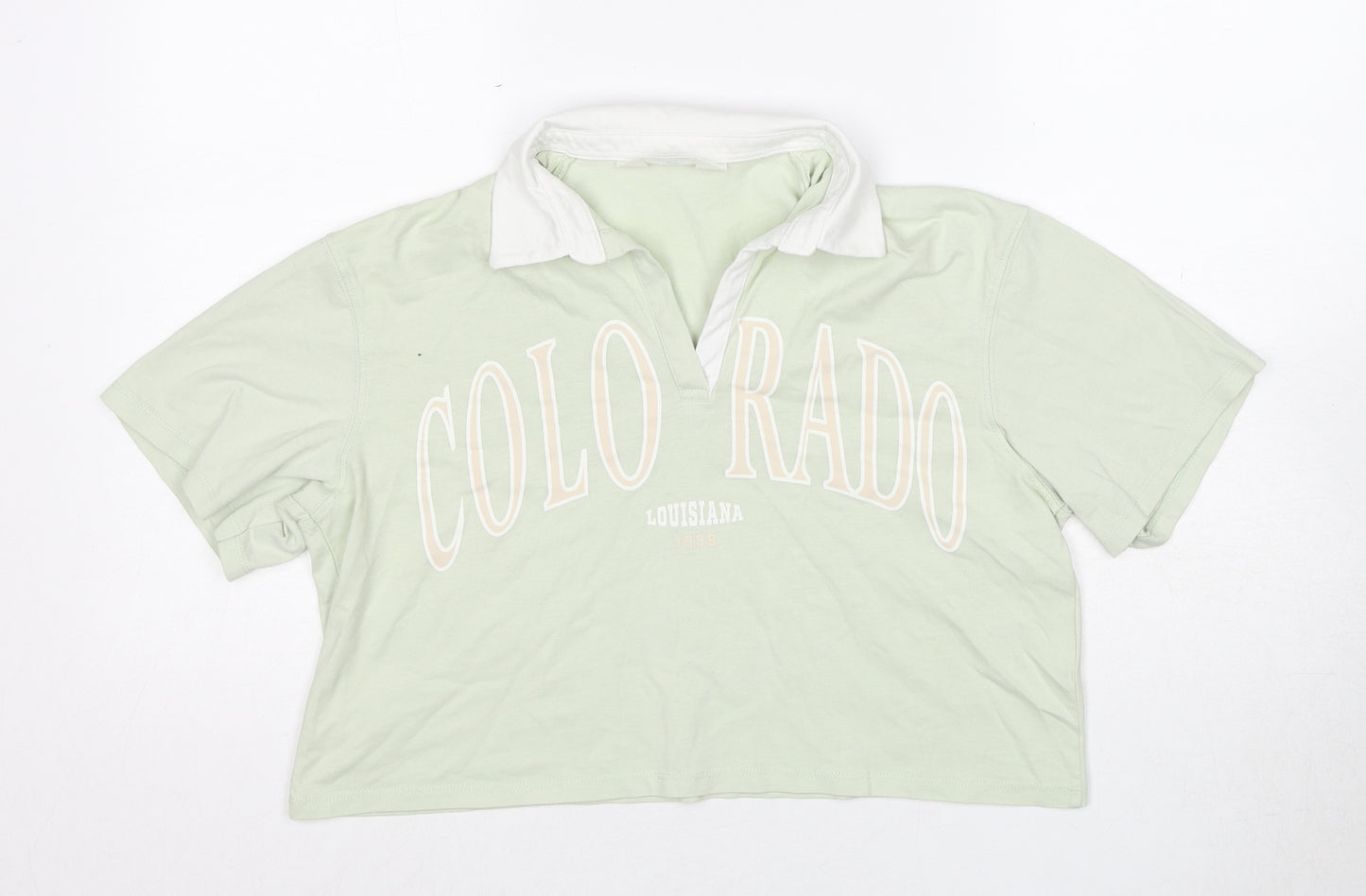 H&M Girls Green Cotton Cropped T-Shirt Size 14-15 Years Collared Pullover - Colorado