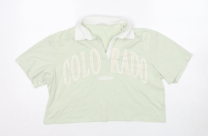 H&M Girls Green Cotton Cropped T-Shirt Size 14-15 Years Collared Pullover - Colorado