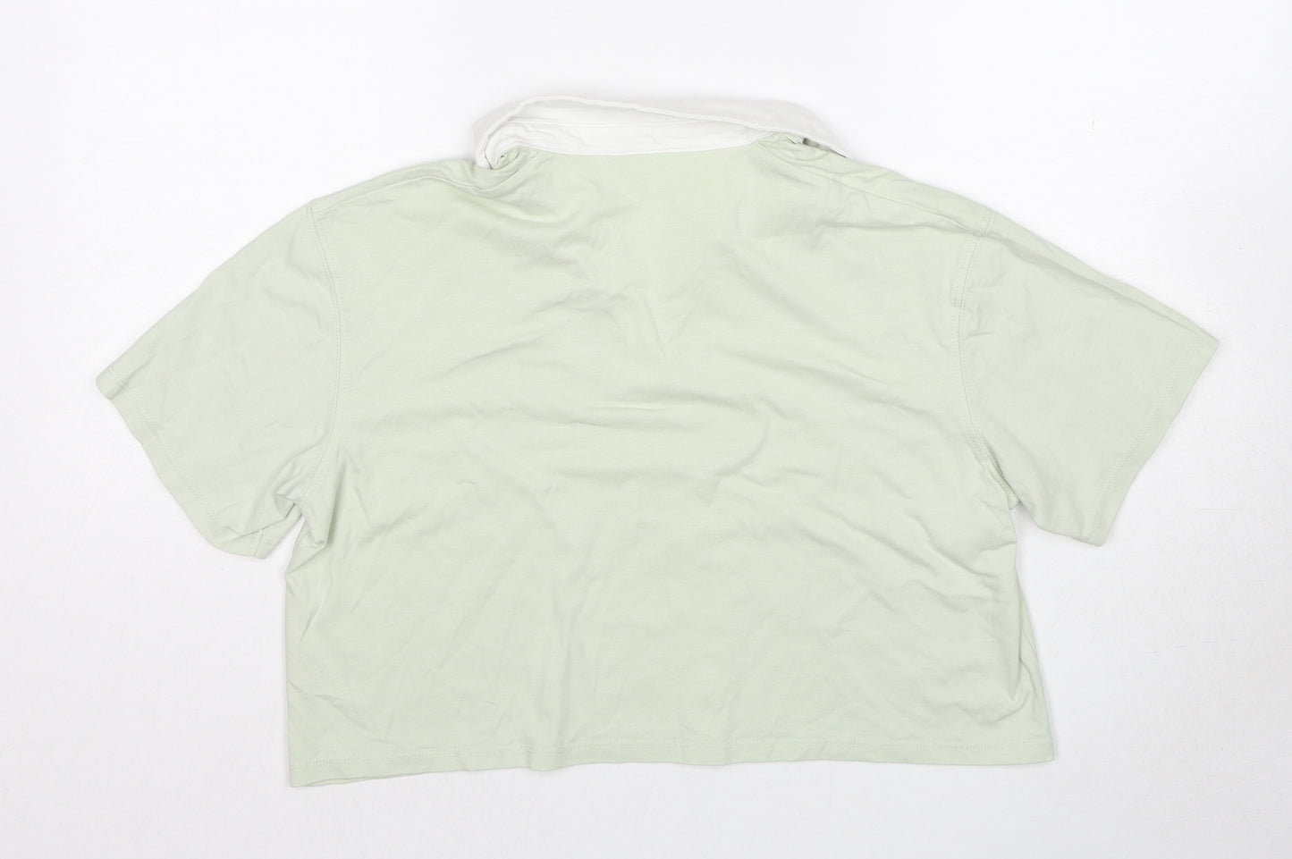 H&M Girls Green Cotton Cropped T-Shirt Size 14-15 Years Collared Pullover - Colorado