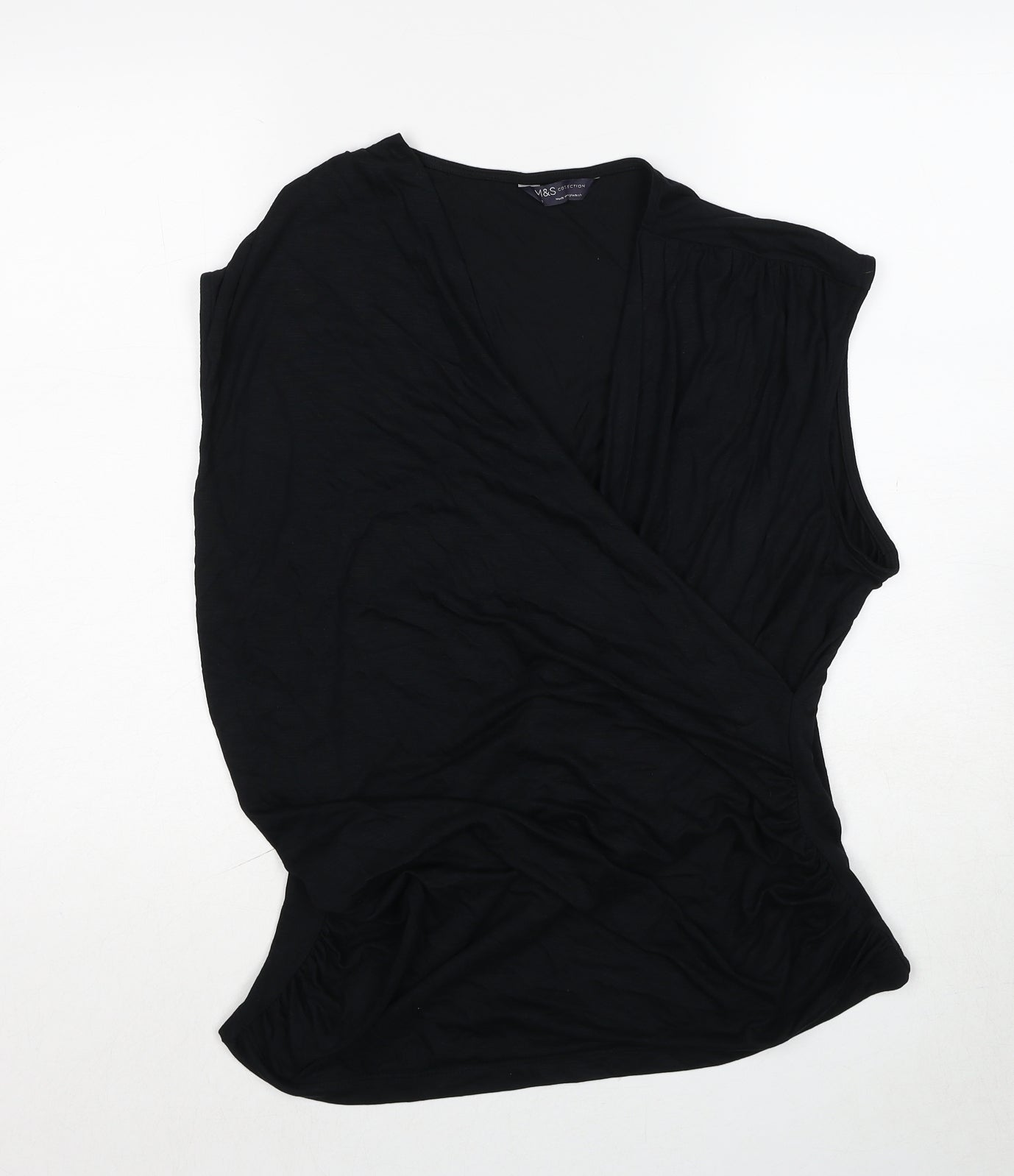 Marks and Spencer Womens Black Viscose Basic Blouse Size 18 V-Neck - Wrap Style