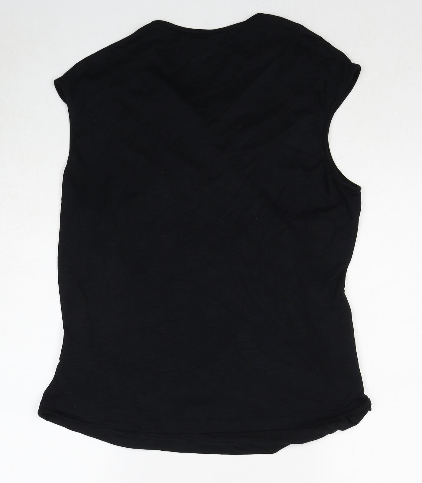 Marks and Spencer Womens Black Viscose Basic Blouse Size 18 V-Neck - Wrap Style