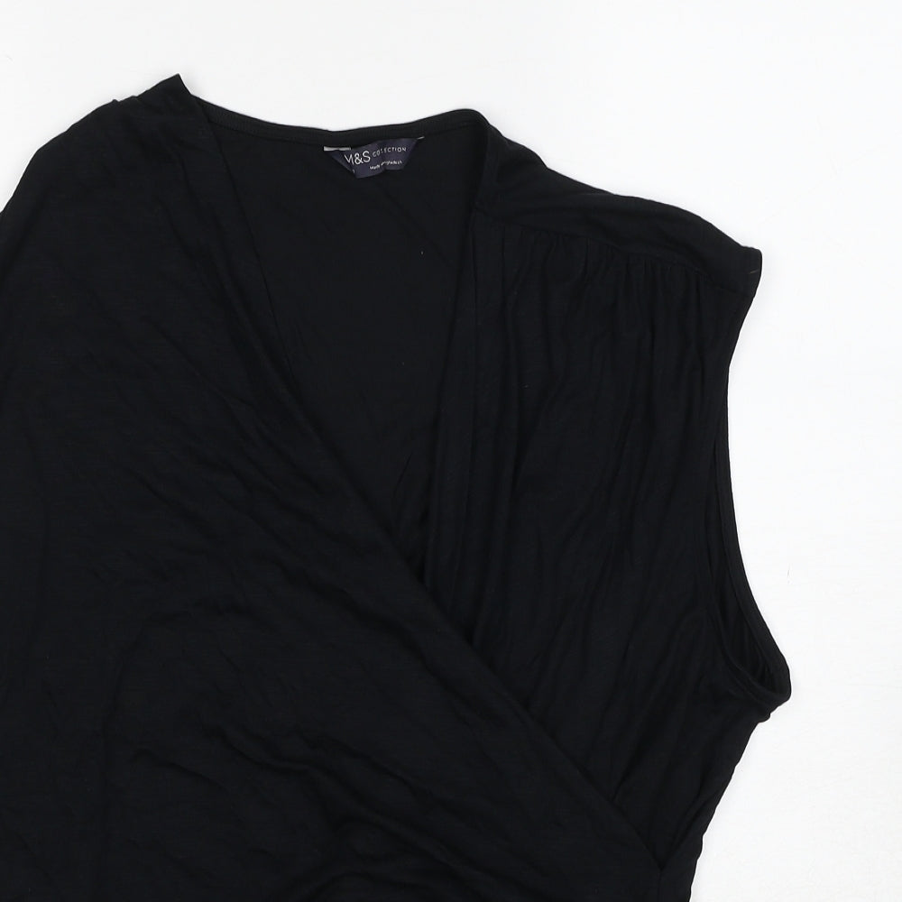 Marks and Spencer Womens Black Viscose Basic Blouse Size 18 V-Neck - Wrap Style
