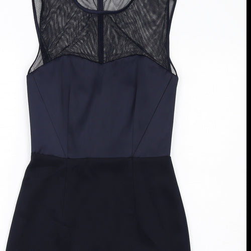 Reiss Womens Blue Polyester A-Line Size 8 Round Neck Zip