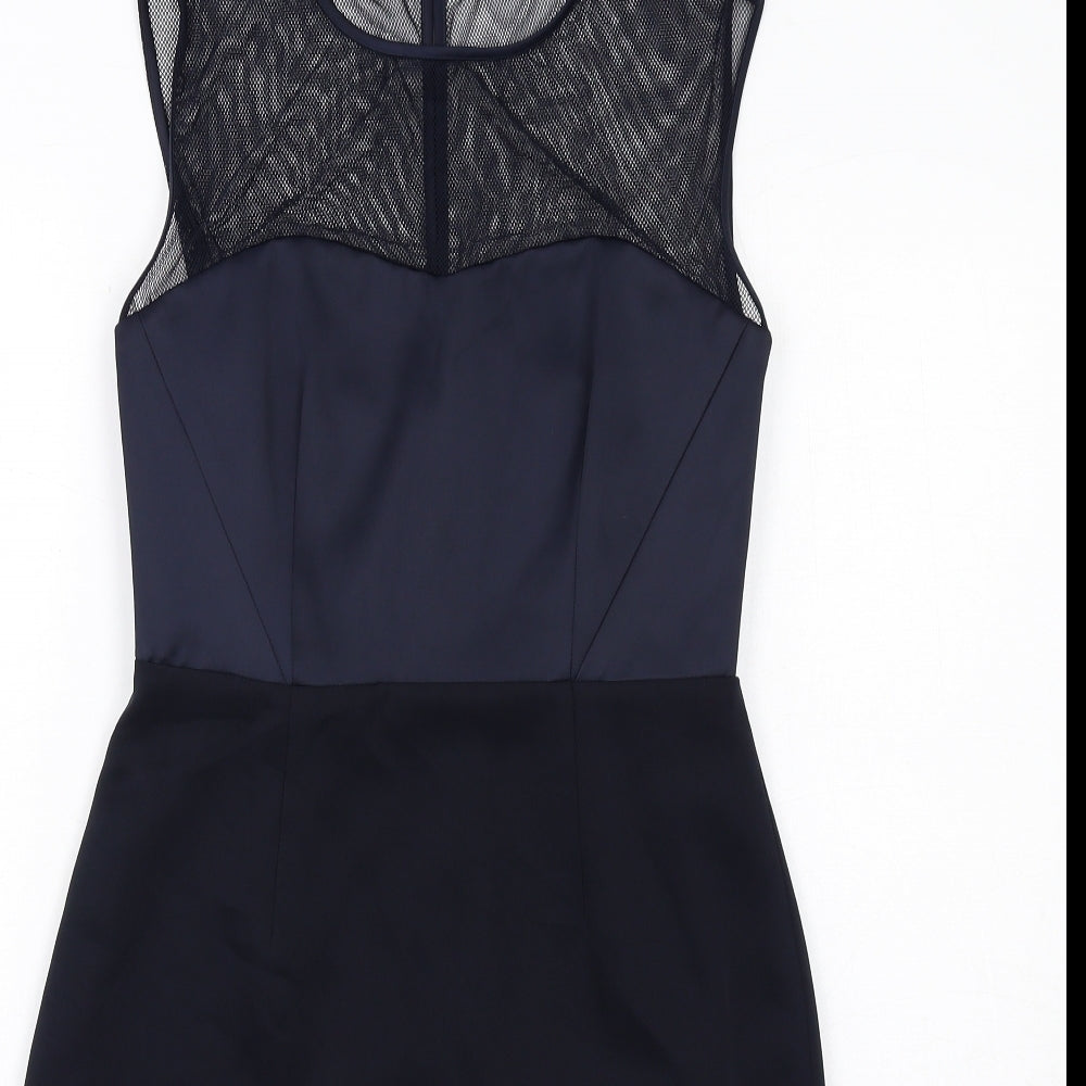 Reiss Womens Blue Polyester A-Line Size 8 Round Neck Zip