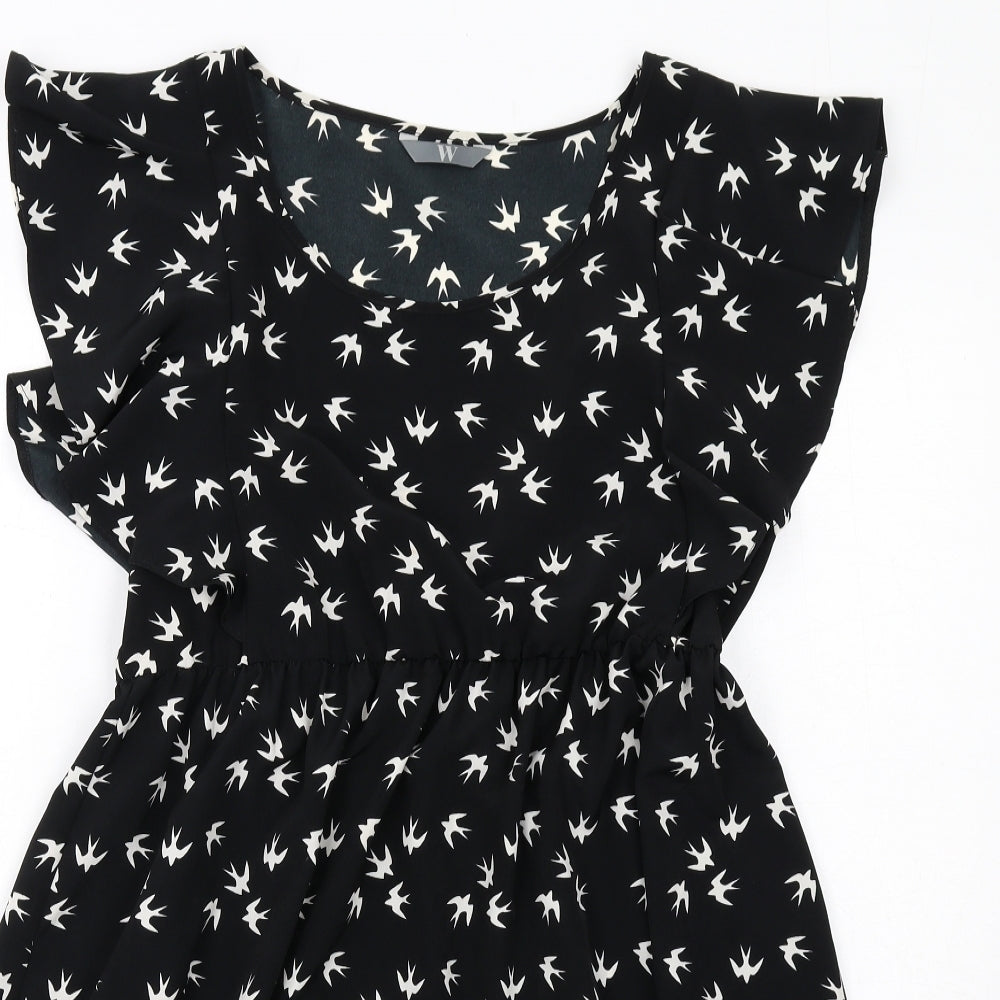 BHS Womens Black Geometric Polyester A-Line Size 16 Round Neck Pullover - Bird Pattern