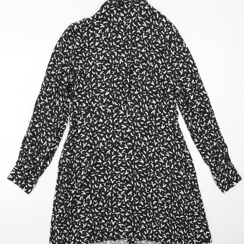 Marks and Spencer Womens Black Geometric Viscose Shirt Dress Size 12 Collared Button