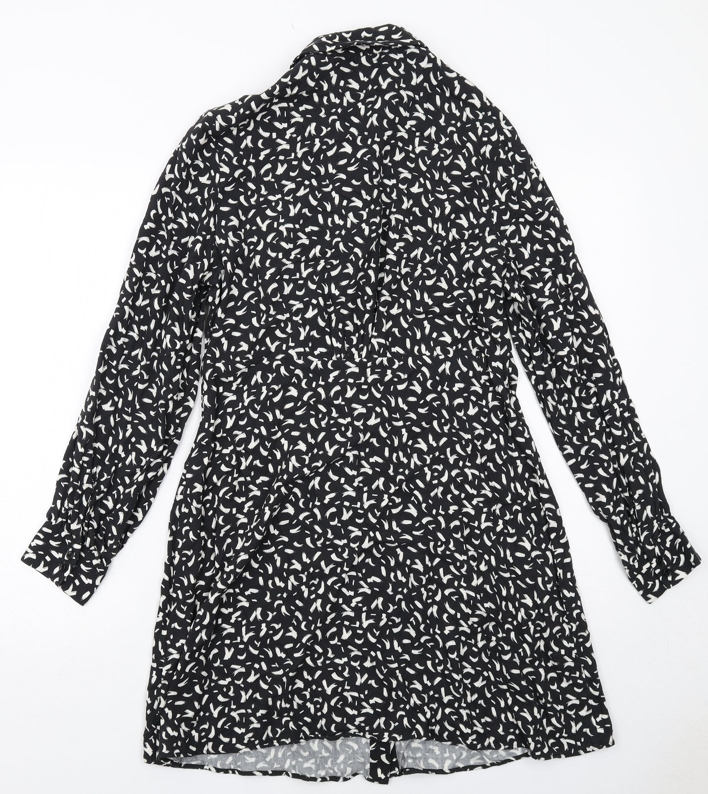 Marks and Spencer Womens Black Geometric Viscose Shirt Dress Size 12 Collared Button