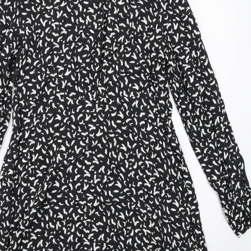 Marks and Spencer Womens Black Geometric Viscose Shirt Dress Size 12 Collared Button