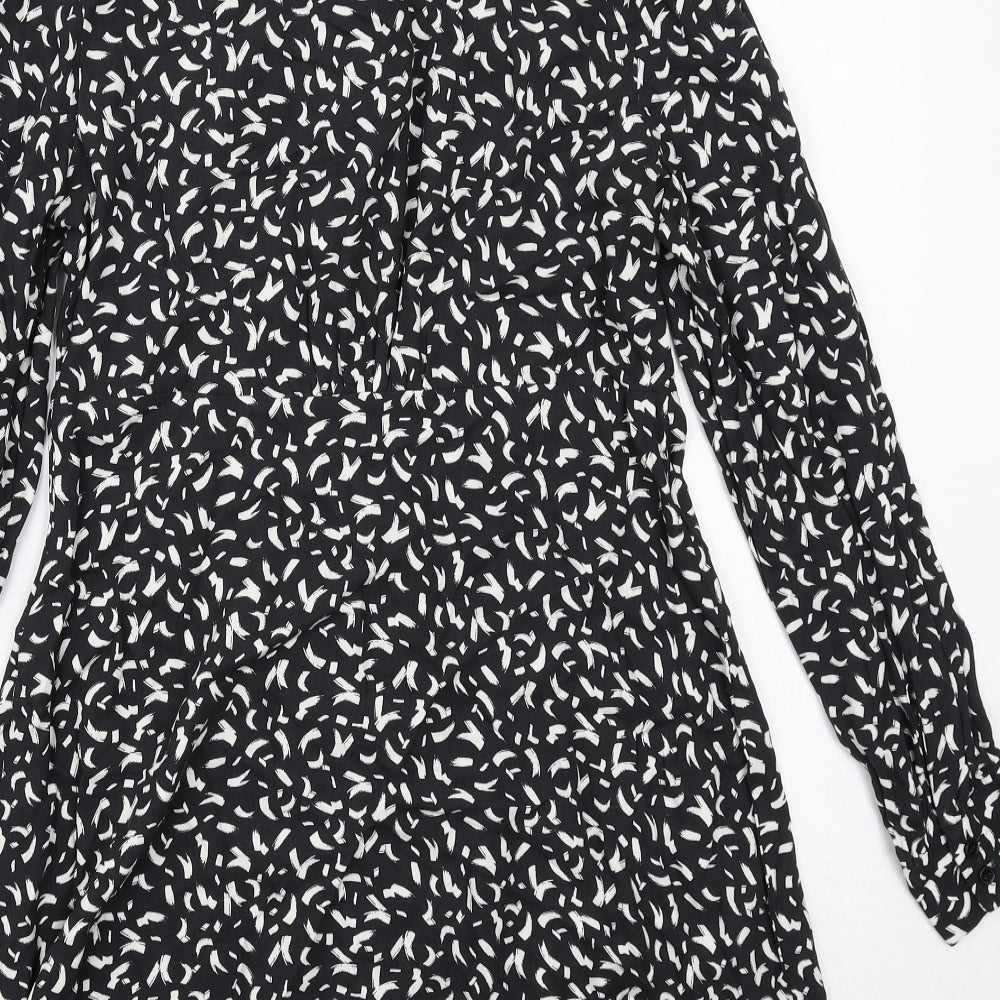 Marks and Spencer Womens Black Geometric Viscose Shirt Dress Size 12 Collared Button