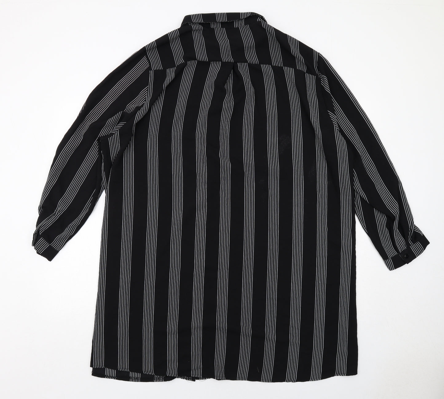 New Look Womens Black Striped Polyester Shirt Dress Size 26 Collared Button