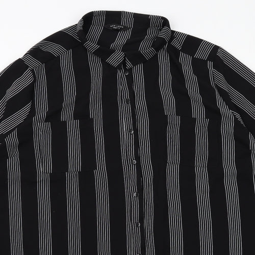 New Look Womens Black Striped Polyester Shirt Dress Size 26 Collared Button