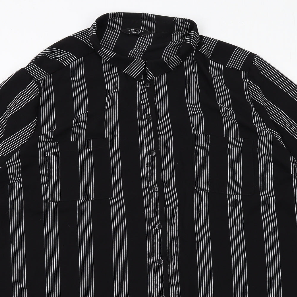 New Look Womens Black Striped Polyester Shirt Dress Size 26 Collared Button