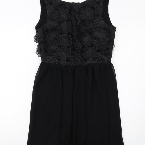 ASOS Womens Black Floral Polyester A-Line Size 10 Round Neck Zip