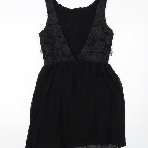 ASOS Womens Black Floral Polyester A-Line Size 10 Round Neck Zip