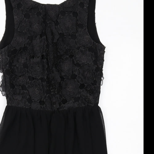 ASOS Womens Black Floral Polyester A-Line Size 10 Round Neck Zip