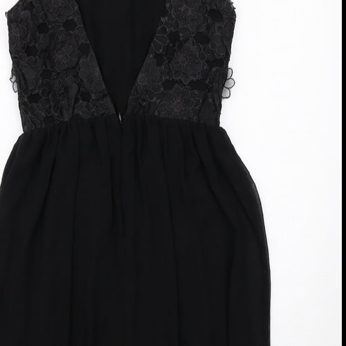 ASOS Womens Black Floral Polyester A-Line Size 10 Round Neck Zip