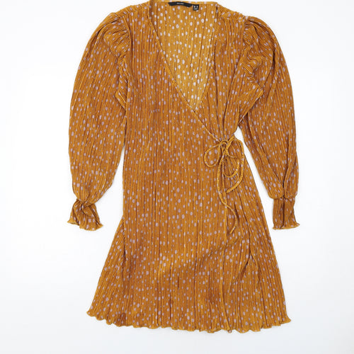 VERO MODA Womens Yellow Polka Dot Polyester Wrap Dress Size XS V-Neck Tie