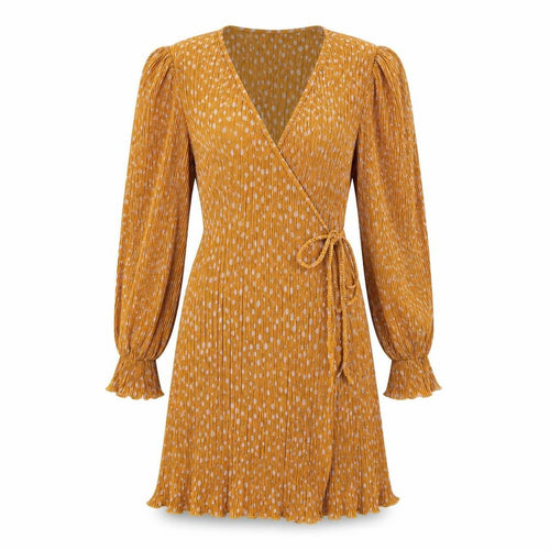 VERO MODA Womens Yellow Polka Dot Polyester Wrap Dress Size XS V-Neck Tie