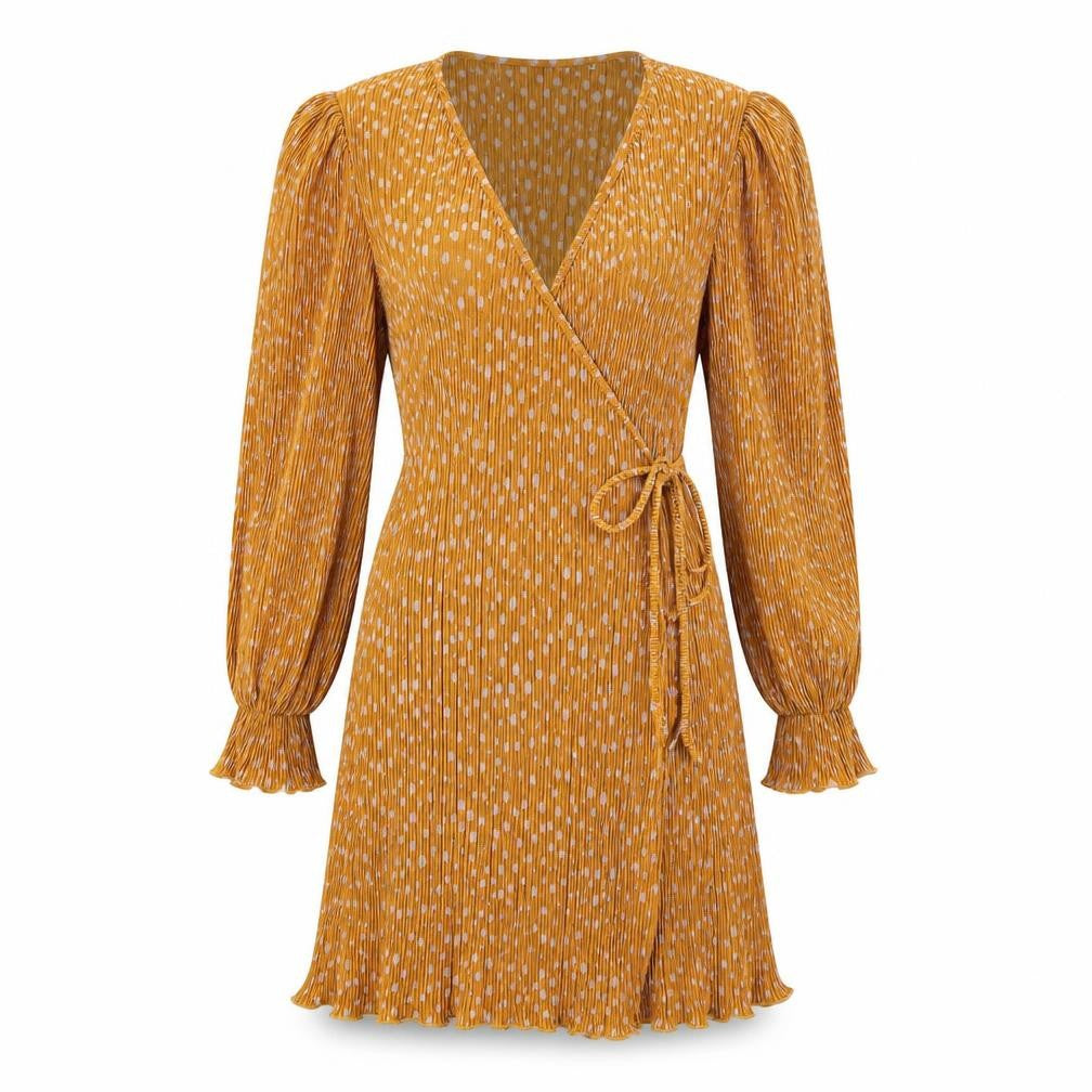 VERO MODA Womens Yellow Polka Dot Polyester Wrap Dress Size XS V-Neck Tie