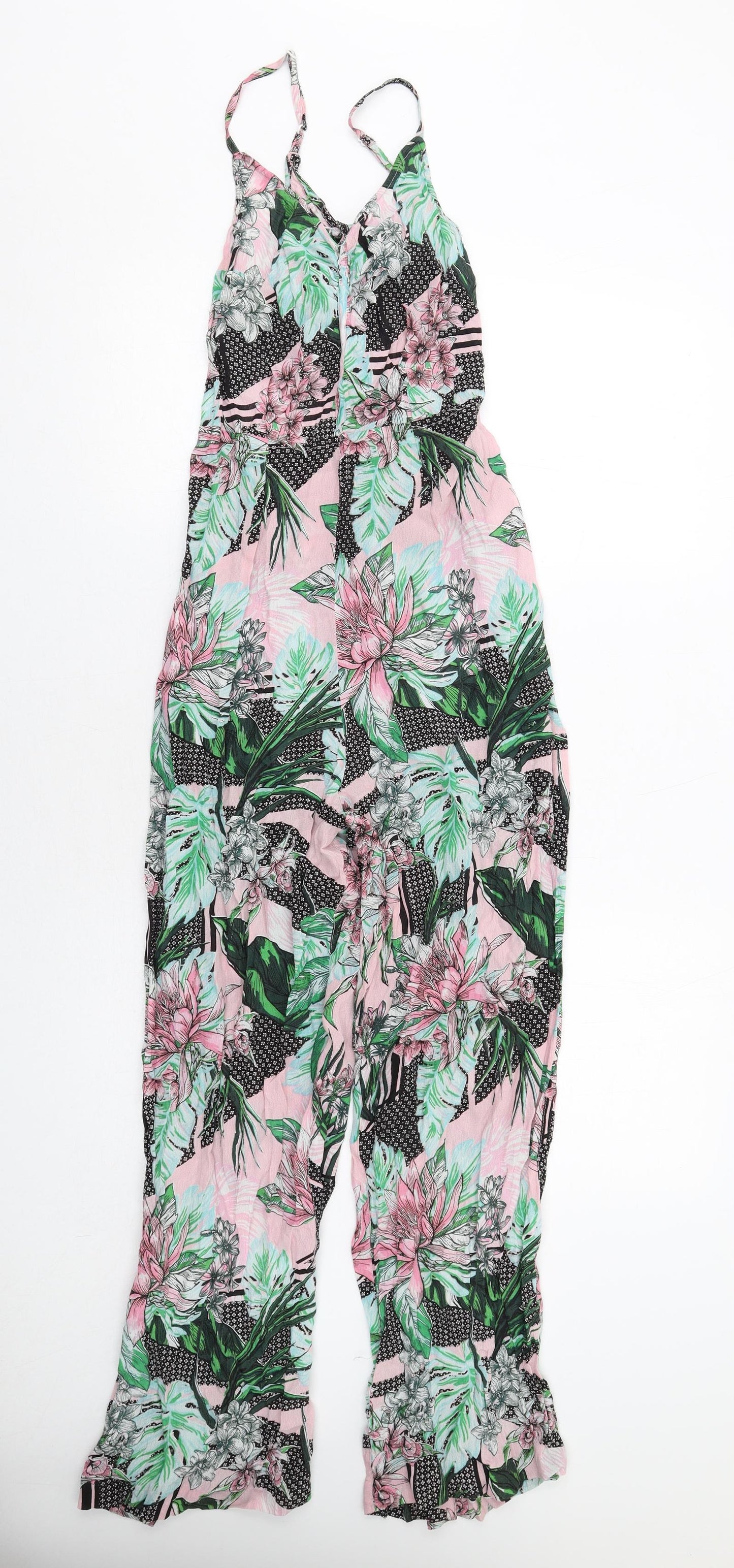 River Island Womens Multicoloured Floral Viscose Jumpsuit One-Piece Size 10 Pullover