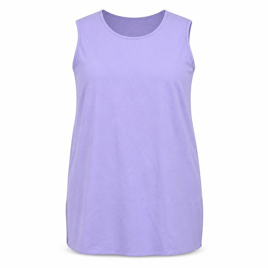Front view of Essence women’s purple polyester basic tank, size UK 16, boat neck