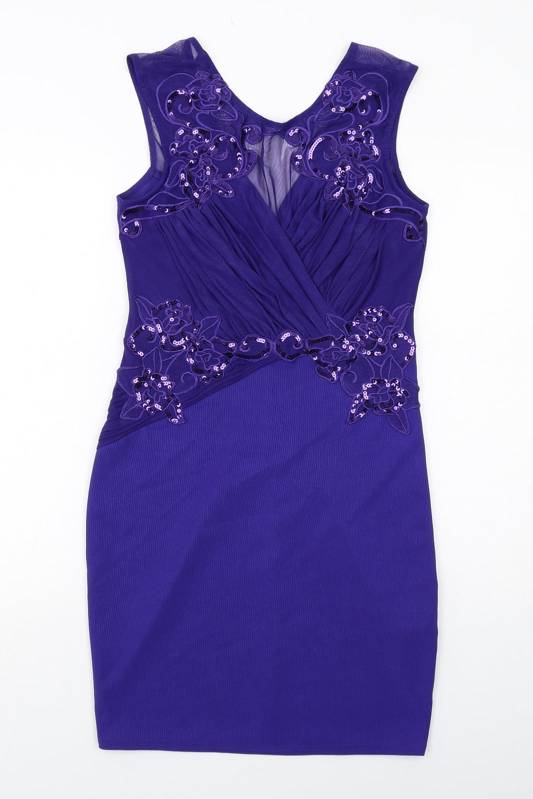 Lipsy Womens Blue Polyester Pencil Dress Size 14 Round Neck Zip