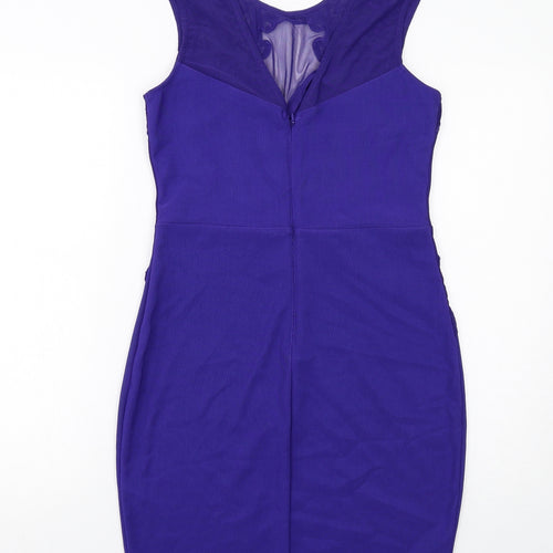 Lipsy Womens Blue Polyester Pencil Dress Size 14 Round Neck Zip