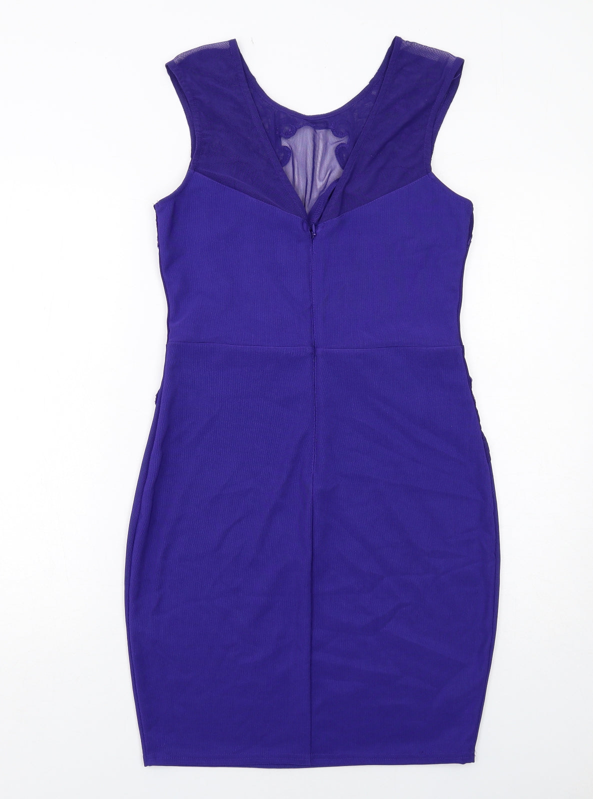 Lipsy Womens Blue Polyester Pencil Dress Size 14 Round Neck Zip