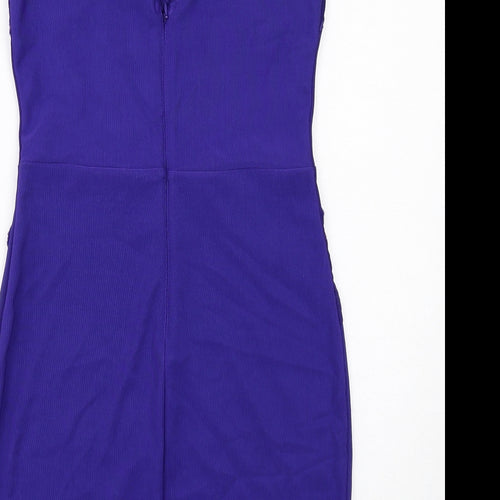 Lipsy Womens Blue Polyester Pencil Dress Size 14 Round Neck Zip
