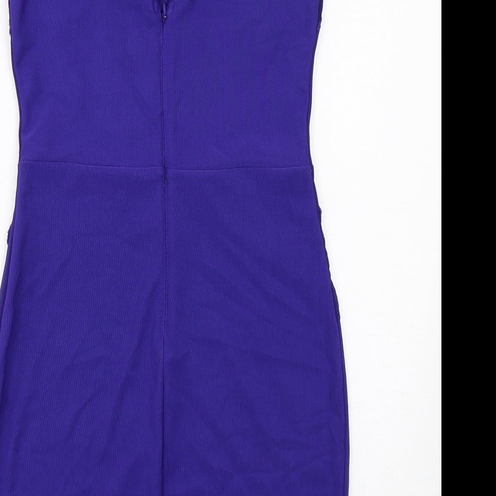 Lipsy Womens Blue Polyester Pencil Dress Size 14 Round Neck Zip