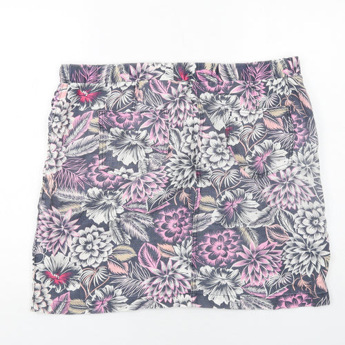 Marks and Spencer Womens Multicoloured Floral Linen A-Line Skirt Size 18 Drawstring