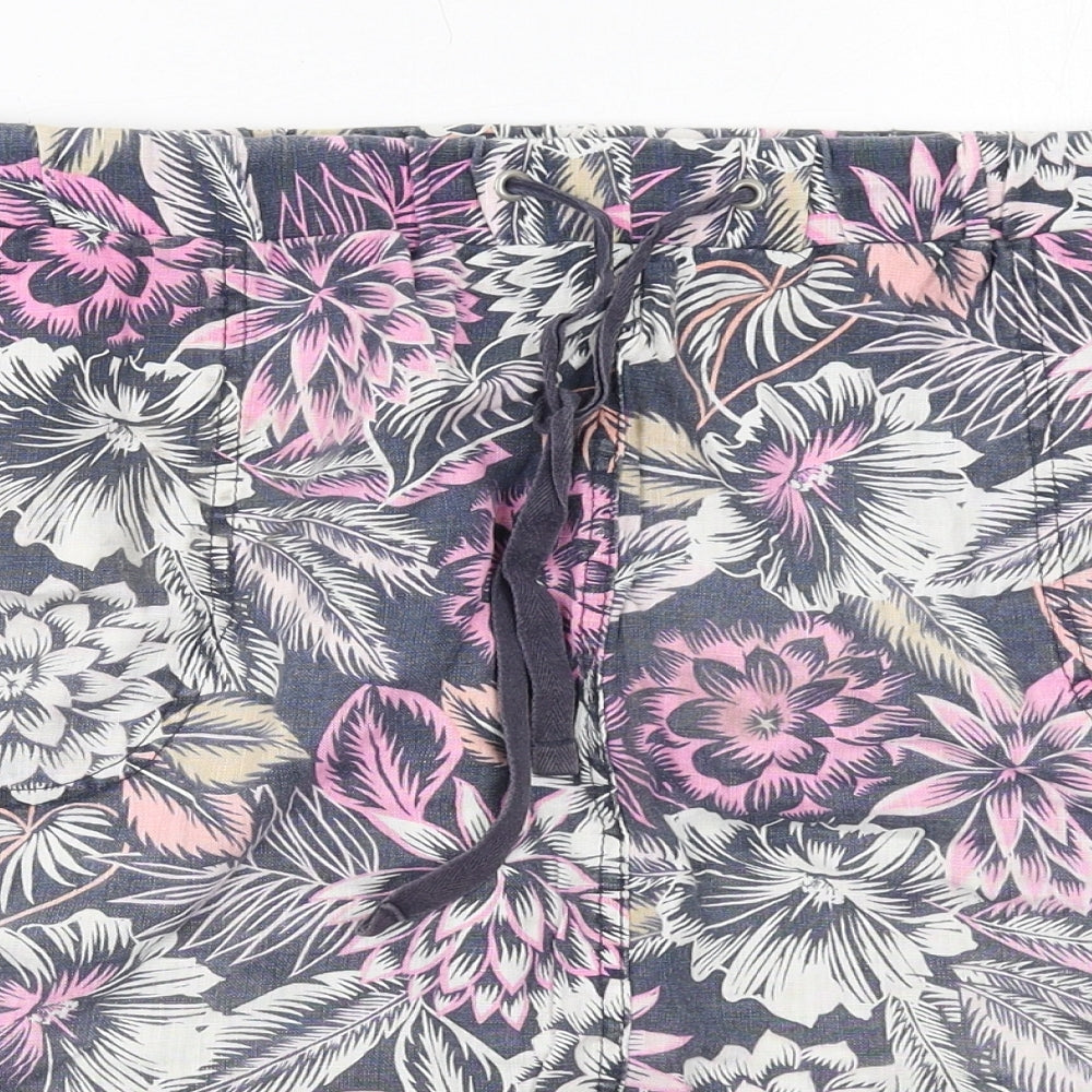 Marks and Spencer Womens Multicoloured Floral Linen A-Line Skirt Size 18 Drawstring