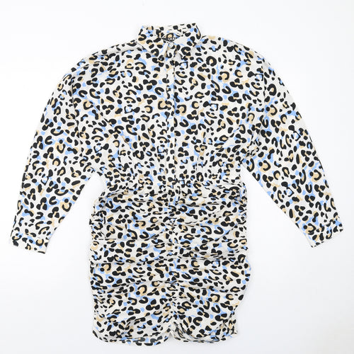 Quiz Womens Multicoloured Animal Print Polyester Shirt Dress Size 12 Collared Button - Leopard Pattern