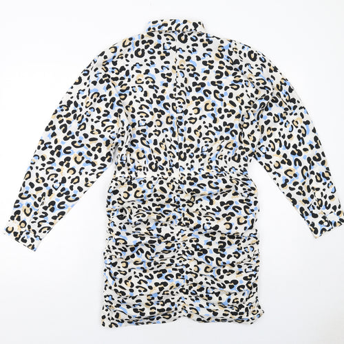 Quiz Womens Multicoloured Animal Print Polyester Shirt Dress Size 12 Collared Button - Leopard Pattern