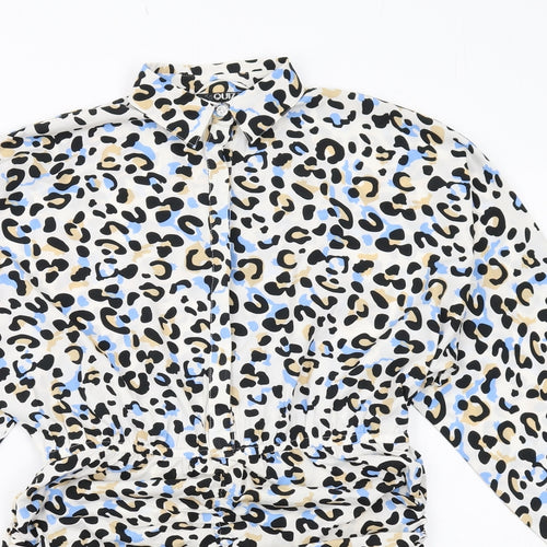 Quiz Womens Multicoloured Animal Print Polyester Shirt Dress Size 12 Collared Button - Leopard Pattern