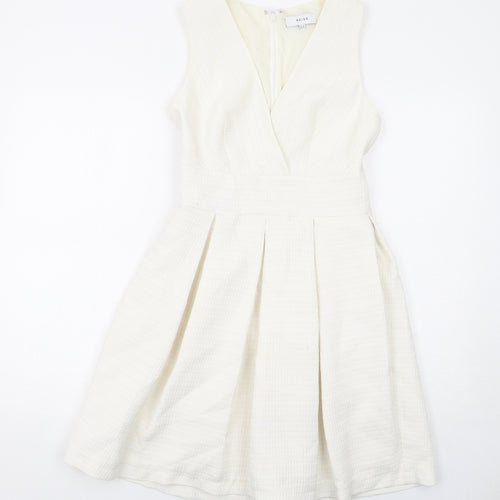 Reiss Womens White Polyester A-Line Size 8 V-Neck Zip