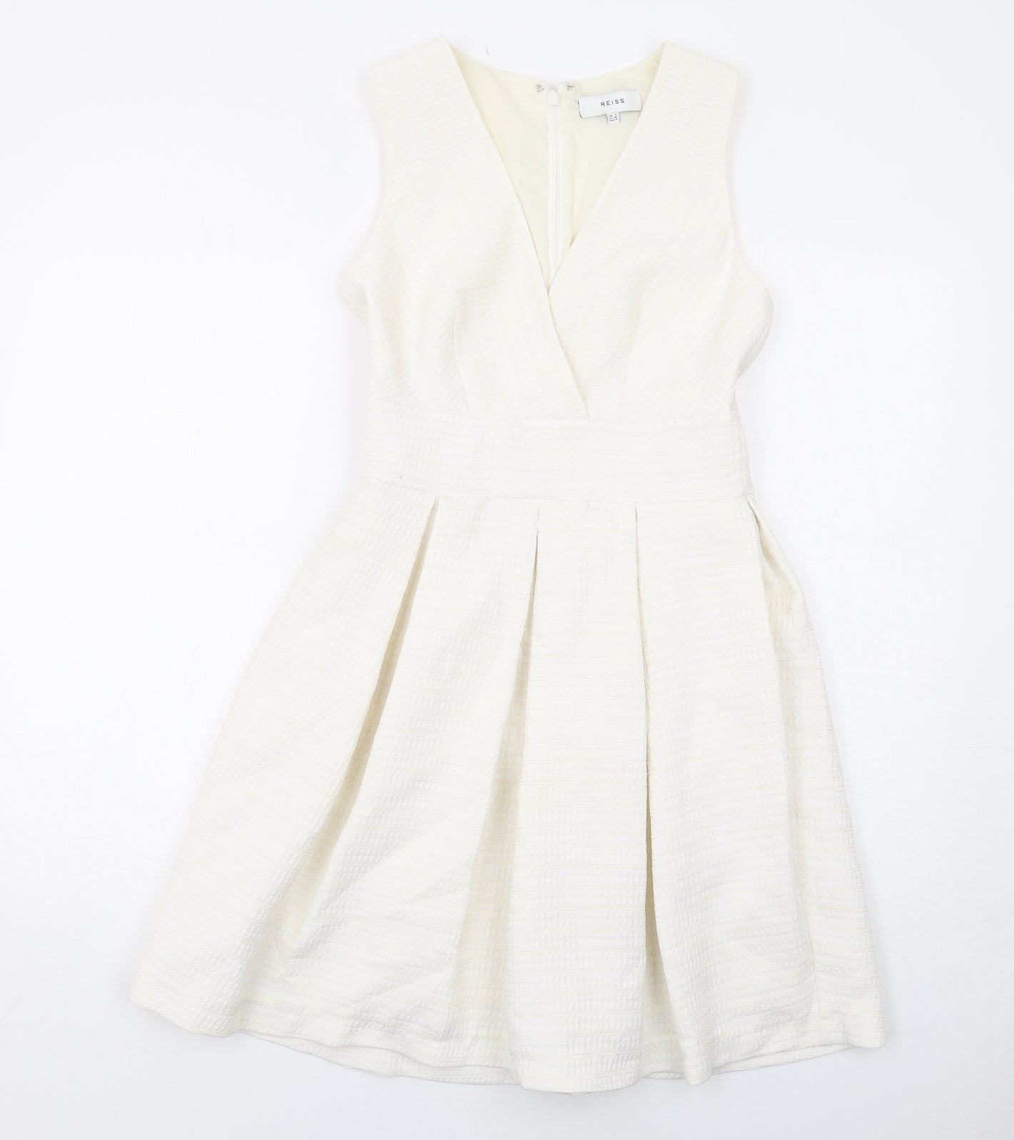 Reiss Womens White Polyester A-Line Size 8 V-Neck Zip