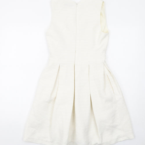 Reiss Womens White Polyester A-Line Size 8 V-Neck Zip
