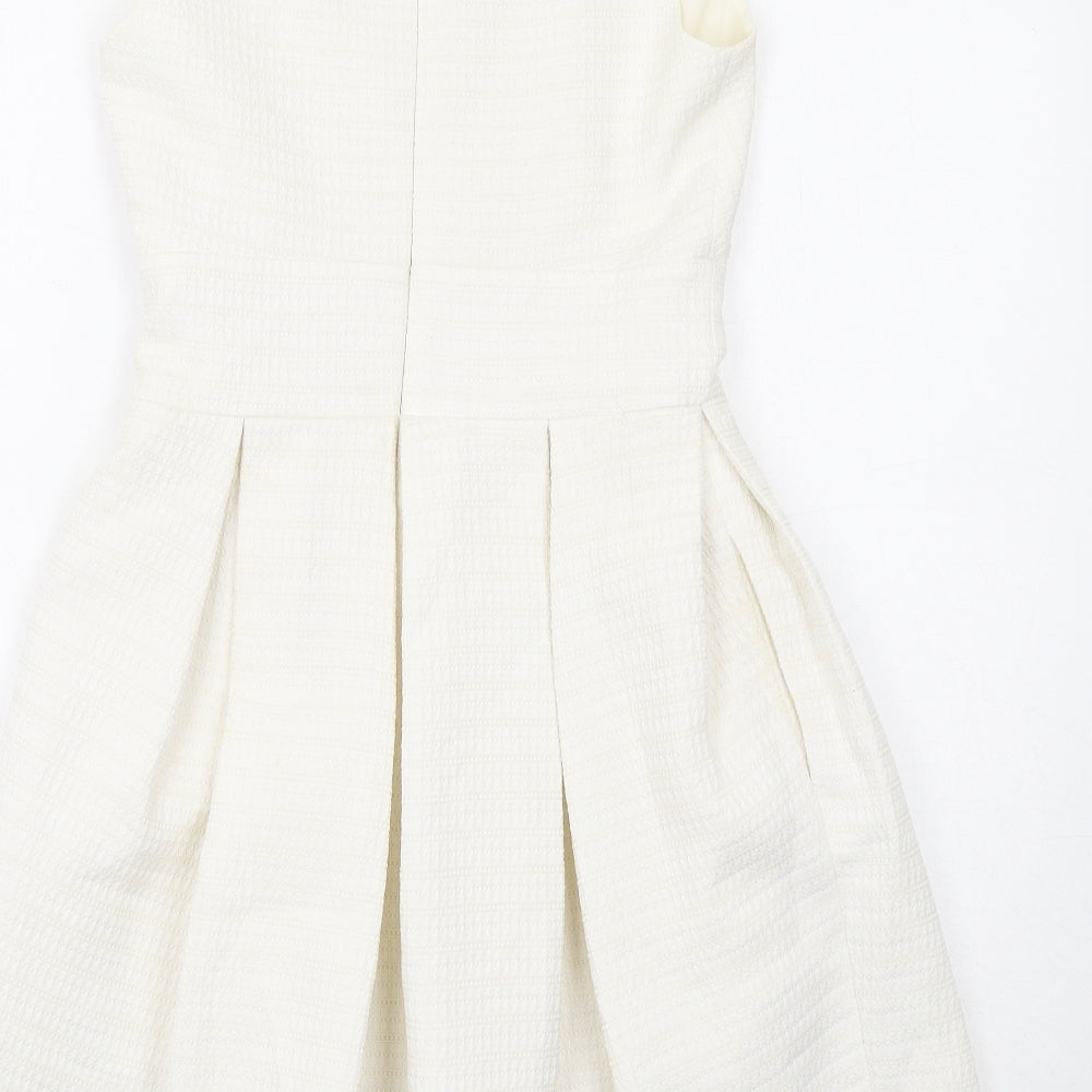 Reiss Womens White Polyester A-Line Size 8 V-Neck Zip