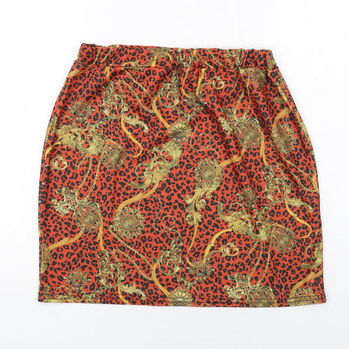 Boohoo Womens Orange Geometric Polyester A-Line Skirt Size 16