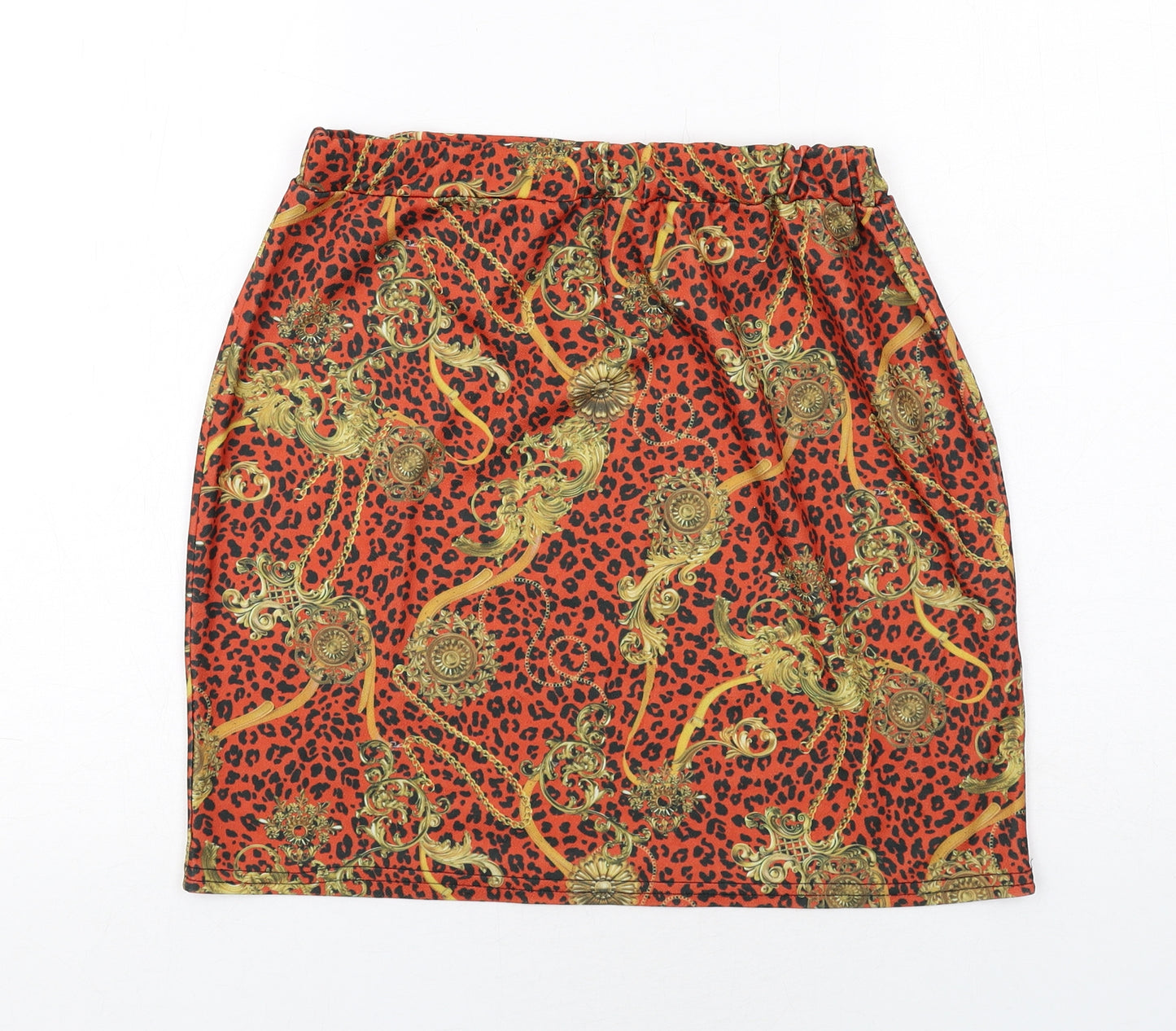 Boohoo Womens Orange Geometric Polyester A-Line Skirt Size 16