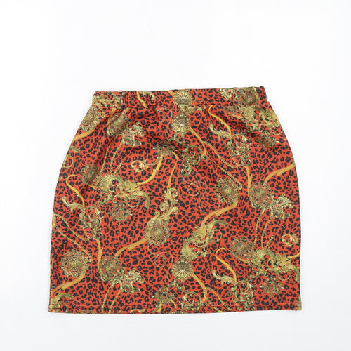 Boohoo Womens Orange Geometric Polyester A-Line Skirt Size 16