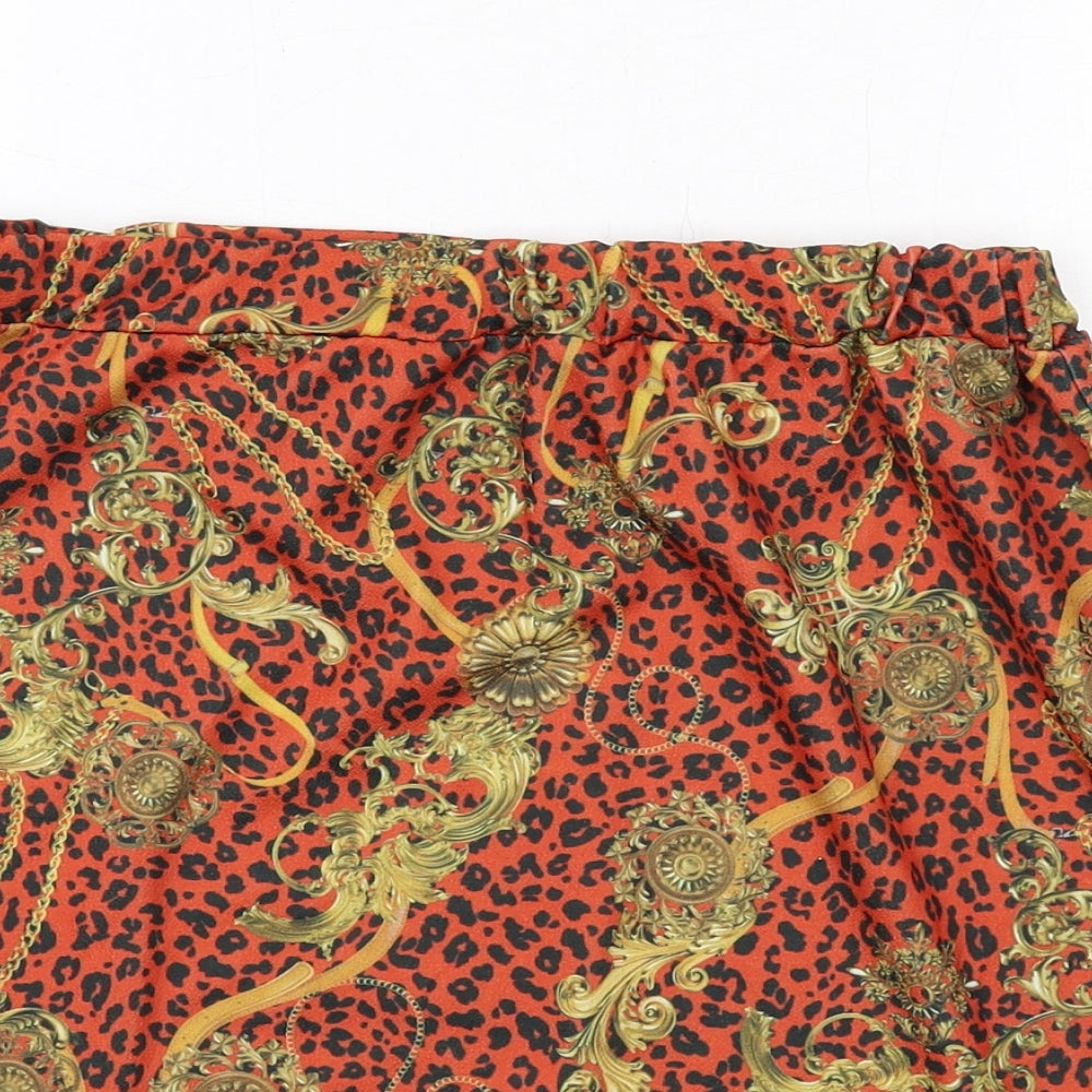Boohoo Womens Orange Geometric Polyester A-Line Skirt Size 16