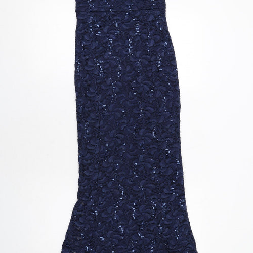Quiz Womens Blue Floral Polyester Ball Gown Size 10 Square Neck Pullover