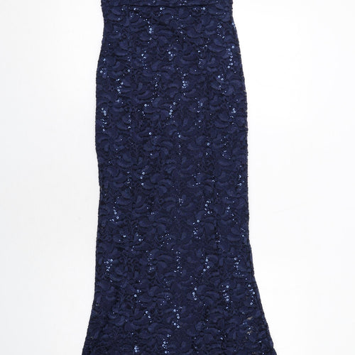 Quiz Womens Blue Floral Polyester Ball Gown Size 10 Square Neck Pullover