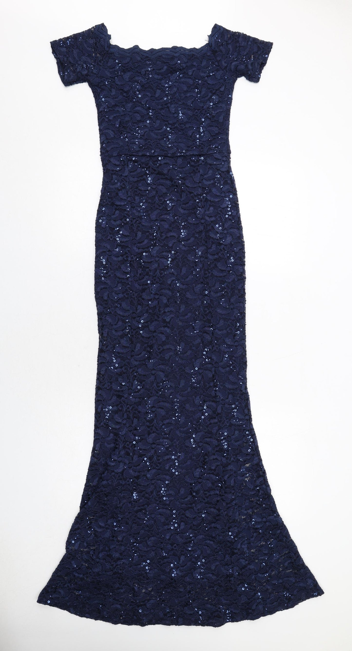 Quiz Womens Blue Floral Polyester Ball Gown Size 10 Square Neck Pullover