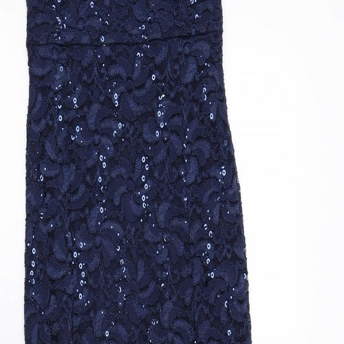 Quiz Womens Blue Floral Polyester Ball Gown Size 10 Square Neck Pullover