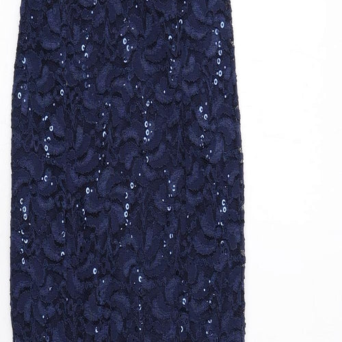Quiz Womens Blue Floral Polyester Ball Gown Size 10 Square Neck Pullover